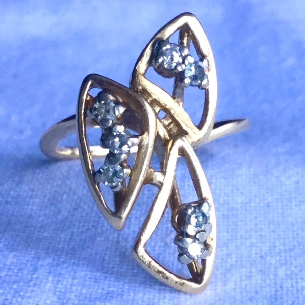 14K SOLID GOLD VS DIAMOND ESTATE LARGE ART DECO MODERN RING